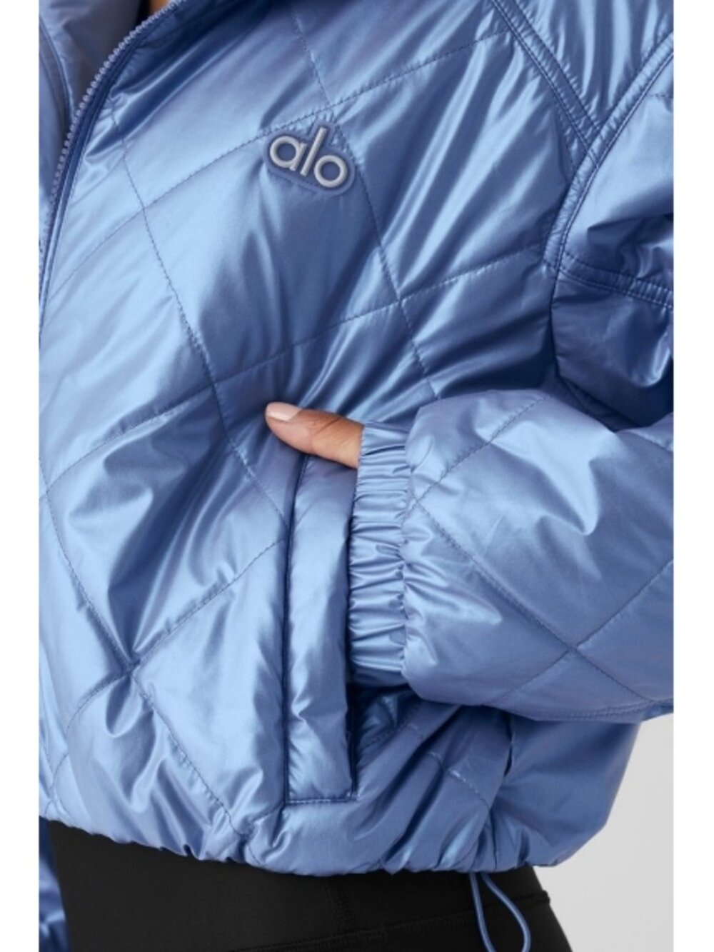 Alo Pearlized Stormy Puffer Infinity Blue Iridescent Holographic Warm Puffy Coat - Picture 3 of 14